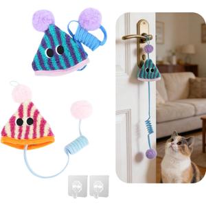 Spring Parachute Cat Toys for Indoor Cats,Interactive Door Hanging Cat Toys for Bored Indoor Adult Cats,Retractable Teaser Toy,Hanging Interactive Toys for Cat Kitten Chase Exercise (Style B-2PCS)