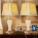 28.5" Rustic Table Lamp Set of 2 For Living Room Farmhouse Lamps for Bedroom, Bedside Lamps with Night Lights And USB C+A Charging Ports for Decor Office Study Hotel (Bulbs Included)