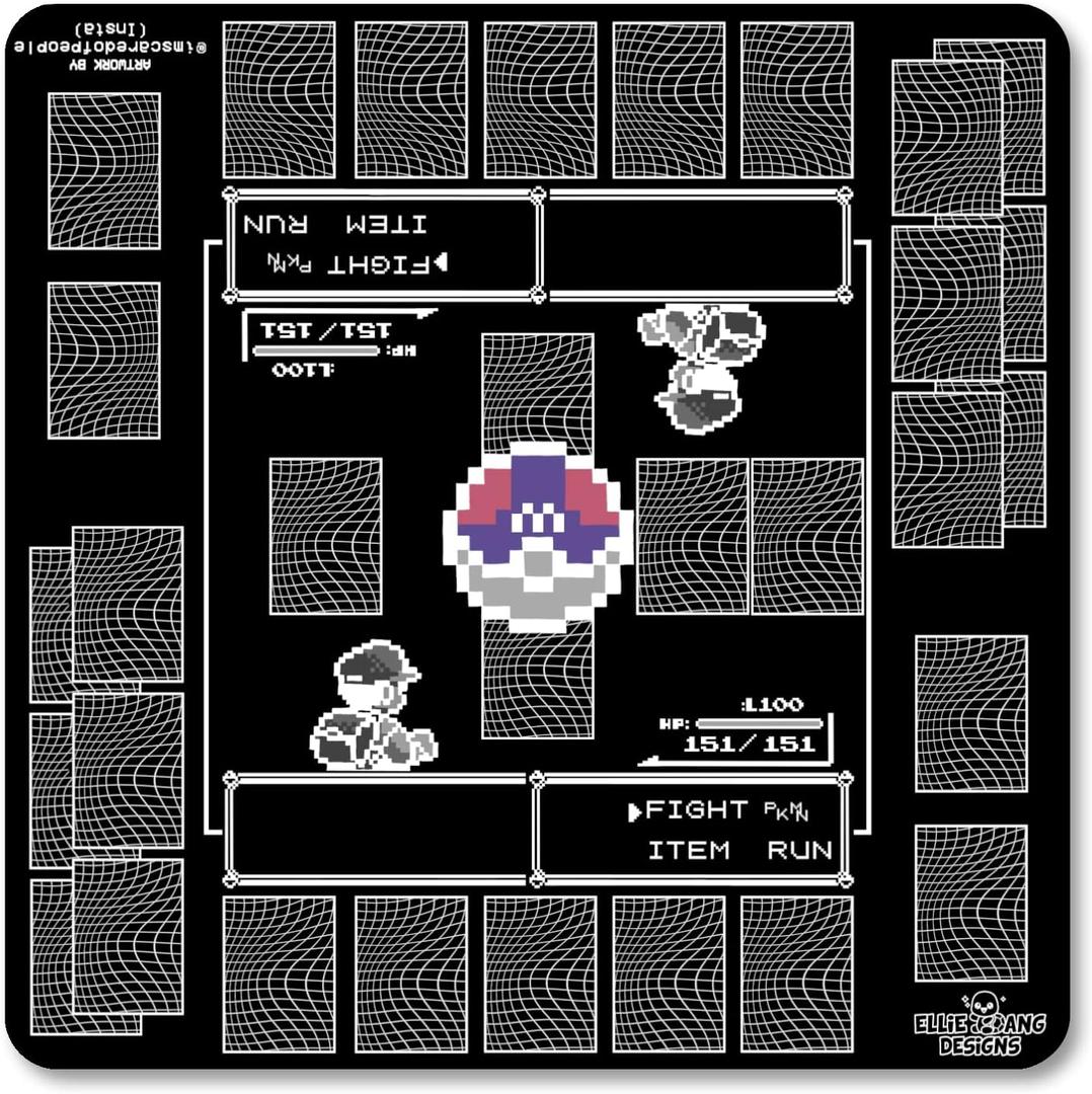 Playmat Designed for The Pokemon Trading Card Game (TCG) - Large 24 inch x 24 inch Playing Field - Stitched Edges - Rubber Anti-Slip Base (Retro Inspired Design)