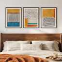 Framed Abstract Mid Century Modern Wall Art Bedroom, 3 Piece Colorful Bright Blue Yellow Canvas Artwork for Walls, Modern Paintings Prints Pictures for Living Room Hallway Kitchen Wall Decor, 12x16 In