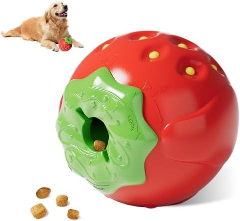VEPOUYU Dog Toys Treat-Filling Tough Dog Chew Toy Strawberry, Durable Puppy Toys