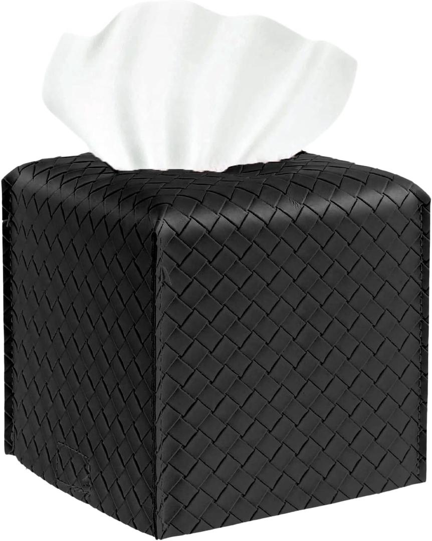 Tissue Box Cover Holder 1 PC Square PU Leather Napkin Wipes Case for Bathroom Decorative Vessel Paper Organizer Cube for Table Top Vanity Countertop Facial Paper Dispenser for Bathroom, Car, Office