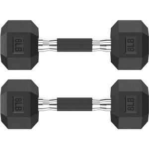 HANDBODE Hex Rubber Dumbbells, Non-Slip Handle Design for Secure & Comfortable Grip, Hand Weights for Strength Training and Home Gym/Pair of 8 LB