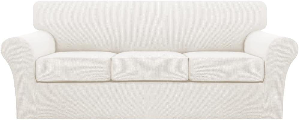 Turquoize 4 Piece Sofa Covers for 3 Cushion Couch Sofa Slipcover Soft Couch Cover for Dogs-Washable Sofa Furniture Cover with 3 Individual Cushion Covers (3 Cushion Sofa, Porcelain)