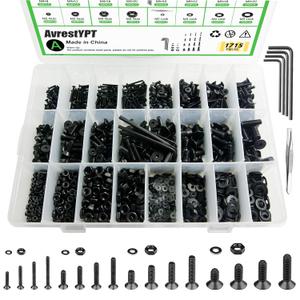 1715Pcs M2 M3 M4 M5 Screw Kit - 3D Printer Mini Screw, Allen Head/Flat Head/Countersunk Bolt/Screws, Metric Bolts Assortment, Black Nuts and Bolts for Mechanical Hardware