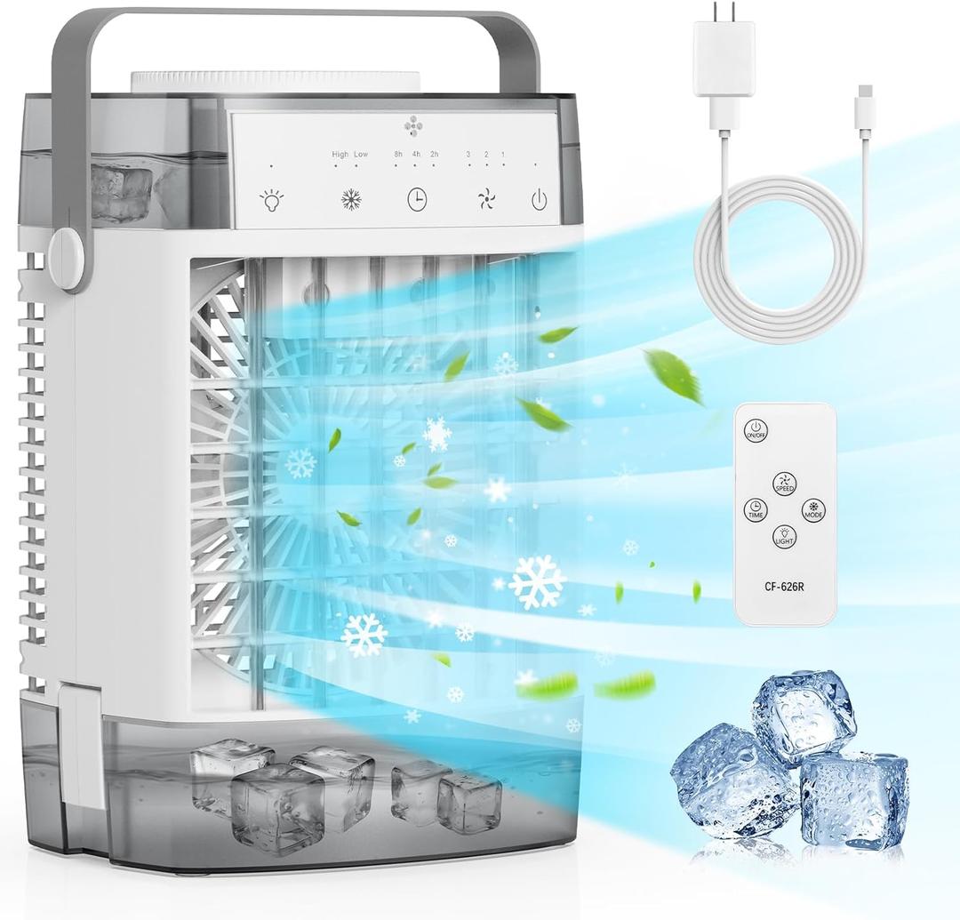 Portable Air Conditioners, Air Cooler with Remoter Evaporative Personal Mini AC, 3 Wind Speed, 2-4-8H Timer, 3 Modes, Colorful Night Light, Portable AC for Room, Car, Bedroom, Camping