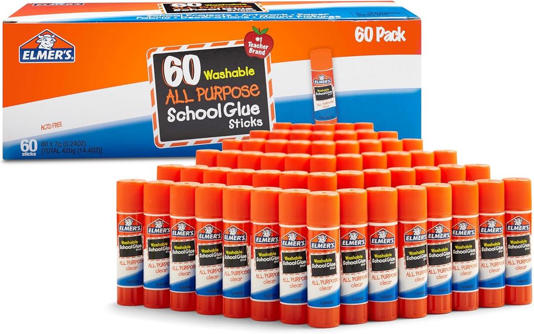 Elmer's All Purpose School Glue Sticks, Acid-Free and Washable, 7 Grams, 60 Count - Arts & Crafts, Projects, #1 Teacher Brand
