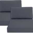 Outdoor Chair Cushions for Patio Furniture with Waterproof Detachable Cover, Deep Seat Couch Cushion Replacement and Backrest Pillow for Sectional Sofa, 25.6 x 25.6 Inch, Dark Grey, Set of 2