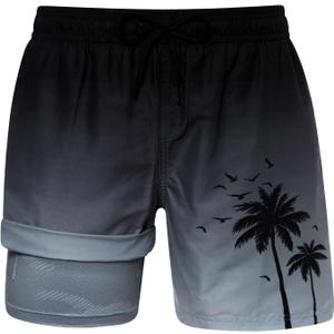 uideazone Mens Swim Trunks with Compression Liner Swimming Shorts 7 Inch Inseam Waterproof Quick Dry Beach Sport Shorts M-XXL (Black, XL)