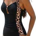 popvil Women One Piece Swimsuit 2026 Tummy Control Bathing Suit Slimming Neon Shapewear Swimwear (Medium, Leopard2)