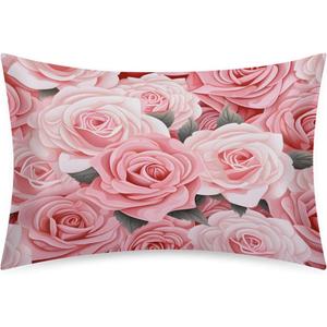Satin Pillowcase Valentine's Day Roses Satin Pillow case for Hair and Skin 20 x 30 Inches Smooth Pillow Covers Pillow Cover with Envelope Closure (Queen, Flower-10)