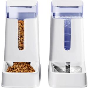 2 Packs Automatic Cat Feeder and Waterer, Gravity Dog Food and Water Dispenser Set for Small Medium Big Pets Cats Dogs Puppy Kitten, 1 Gallon x 2 (White)