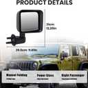 Right Passenger Side Mirror Compatible with Jeep Wrangler JK 2007 2008 2009 2010 2011 2012 2013 2014 2015 2016 2017 Full Manual Non-Heated Rear View Mirrors Replacement