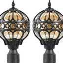 2 Pack Outdoor Globe Lamp Post Light Fixtures, 15.8" Black Sphere Post Top Lantern for Patio, Porch, Driveway, Hardwired Anti-Rust Aluminum Pillar Light with Amber Glass, Fits Standard 3" Post