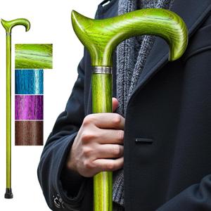 Walking Cane, Elegant Wooden Cane for Men/Women, Olive Green 38" (for 6'2" to 6'4")