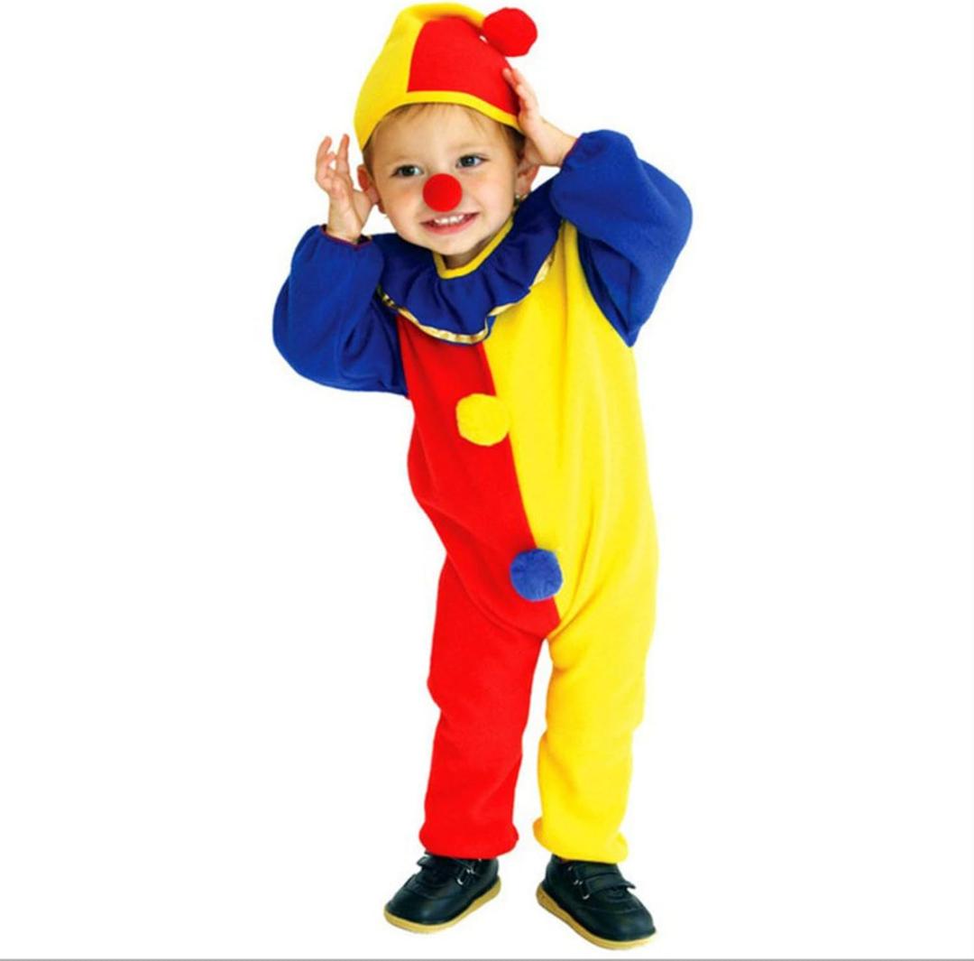 Kids Clown Costume Set - Toddlers Dress Up Jumpsuit with Clown Nose and Hat