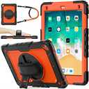 SEYMAC stock Case for iPad 6th / 5th Generation Case/Air 2 / Pro 9.7 inch, Heavy Duty Protective with Screen Protector, with Pencil Holder, Hand Strap, Shoulder Strap, 360 Rotate Stand, Orange+Black