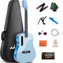ADM Acoustic Guitar Kits for Beginners Adults - 38" Steel-String Guitars Bundle with Online Lesson Wooden Bowl Guitarra Starter Set Package with Bag, Strap, Picks, Capos, Kazoo, Blue
