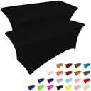 IVAPUPU 2 Pack 6FT Table Cloth for Rectangular Fitted Events Stretch Black Table Covers Washable Spandex Tablecloth Protector for Party, Wedding, Cocktail, Banquet, Festival 72" By 30" By 30"