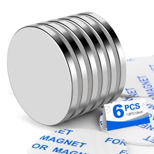 Super Strong Neodymium Disc Magnets with Double-Sided Adhesive, Powerful Permanent Rare Earth Magnet Fridge, DIY, Building, Scientific, Craft, and Office Magnets, 1.26 inch D x 1/8 inch H - 6 Packs