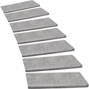 PURE ERA Bullnose Carpet Stair Treads Set Tape Free Non-Slip Indoor Stair Protectors Pet Friendly Rugs Covers Soft Skid Resistant Washable Reusable 9.5" x 30"(14 Pieces,Light Gray) (14 Pieces with Bullnose)