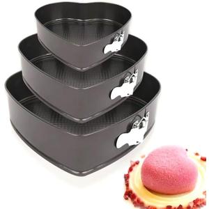 Kitchen Tool Heart Cake Mold Baking Supplies Non-stick Removable Bottom Springform Cake Pan Tin Baking Mold Leak proof and high temperature resistant Heart cake Pans Set of 3