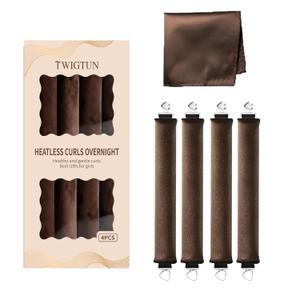 4pc Heatless Curls Overnight Hair Curlers - 4 Pcs No-Heat Curling Rod to Sleep In and Shower Cap,Velvet Hair Rollers with Satin Wrap (new packaging)