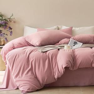 JELLYMONI Duvet Cover Queen Size - 100% Washed Cotton Comforter Cover with Linen-Like Texture, Breathable & Soft Bedding for Modern Home, Guest Room and Everyday Use,1 Duvet Cover & 2 Pillowcases
