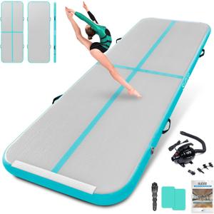 13ft Inflatable Gymnastics Tumbling Mat 4" Thick Air Tumble Track Gymnastics Training Mat with Electric Air Pump for Home Use/ Tumble/ Gym/ Exercise/ Training/ Cheerleading/ Yoga/ Water(4M Green)