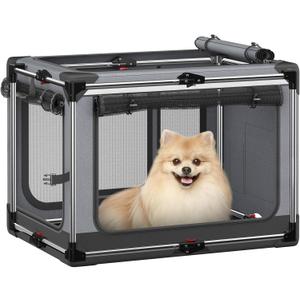 Collapsible Dog Crate: 26 Inch Foldable Soft Sided Dog Crate for Small Dogs, Portable Dog Travel Kennel with Soft Mat for Indoors & Outdoors, Grey (26" L x 18" W x 18" H)