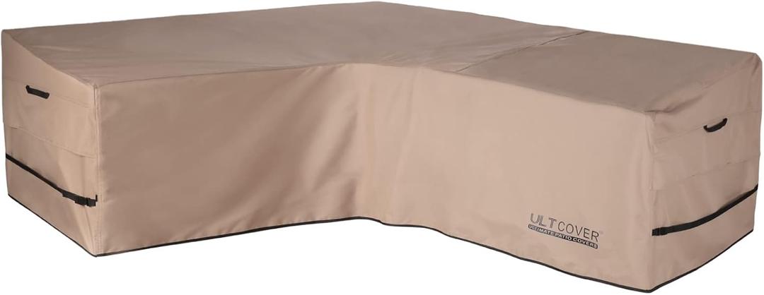ULTCOVER Patio V-Shaped Sofa Cover Waterproof for 7-Seater Outdoor Sectional Furniture Couch 105 inch Wide,105"/105"(W)x32"(D)x30"(H), Brown (V-Shaped)