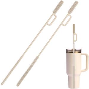 2 x vodvob 2Pcs Premium Silicone Straw Cleaner Brush, 9.84in Extra Long Flexible Straw Cleaning Tool for Glass & Smoothie Straws (Pink, 6mm/9mm) (Double-headed - Off-white)
