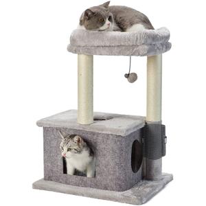 MECOOL Cat Tree,Scratching Posts with Condos Cats Tower Beds and Dangling Ball Toys,Massage Brush 5in1 Multi-Purpose for Indoor Kittens and Cats, Grey