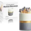 Ceramic Match Holder with Striker Pads - White/Navy/Gold - Decorative Matches in a Jar - Bathroom Matches Holder