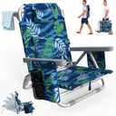 Suteck Beach Chair, Adjustable 5-Position Backpack Beach Chairs for Adults Kids, Foldable Lay Flat Chair with Cooler Bag, Cup Holder and Lumbar Pillow, Reclining Lay Down Chairs (1, Blue&Green)