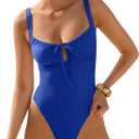 LASLULU Women One Piece Swimsuit Cutout Tie Push Up Bathing Suit Slimming Sexy Swim Suits with Padded Adjustable Straps (Large, Blue)