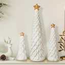 3 Pcs Christmas Tree Figurines Set Glitter Resin Tabletop Christmas Tree Decor Elegant Xmas Tabletop Centerpieces for Tables Desk Shelf Mantel Holiday Indoor Decorations(White)