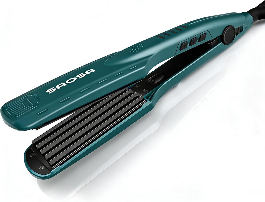 Hair Crimper - Ceramic Tourmaline Crimping Iron with 5 Temp Settings, Anti-Frizz Volumizing Crimper Hair Tool for Textured Crimp, Suitable for All Hair Types (Turquoise)