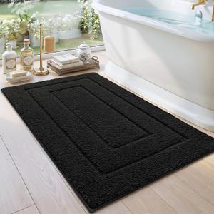 DEXI Bathroom Rug 43x24, Non Slip Washable Bath Mat for Shower Floor, Extra Large Absorbent Soft Bathmat with Rubber Backing, Quick Dry Microfiber Carpet, Black