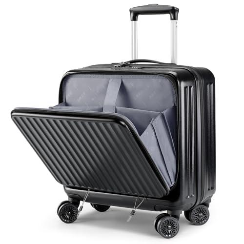 Lekebobor 16 Inch Small Carry on Luggage with Wheels, Airline Approved Hard Shell Suitcase with TSA Lock Front Pocket for Travel for Women Men, Black - Missing Key