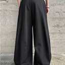 GORGLITTER Men's Work Dress Pants Slacks Baggy Pleated Wide Leg High Waisted Business Casual Lightweight Trousers Black Small