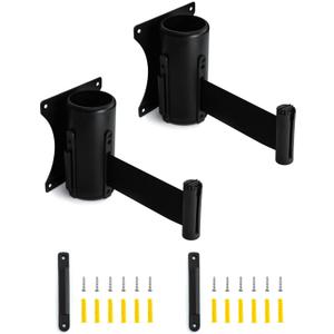 QWORK Wall Mounted Retractable Belt Barrier, 2 Pack Crowd Control Wall Barrier with 10' Belt for Retail Stores, Airports, Banks, School (Black)