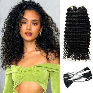 Knotless Pre-Separated Water Wave Human Hair Feather Crochet Hair Extensions Lightweight Reusable Crochet Hair Extensions Natural Color 16inch 120g