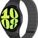 Amizee No Gap Bands Compatible with Samsung Galaxy Watch 7 6 5 4 FE Band 40mm 44mm/Watch 6 Classic 43mm 47mm/Watch 5 Pro 45mm/Watch 4 Classic, 20mm Magnetic Silicone Strap for Women Men, Black/Gray