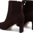 Brown Suede Ankle Boots for Women Pointed Toe Chunky High Heeled Booties Fall Dressy Short Boots with Zipper (Brown), 9.5