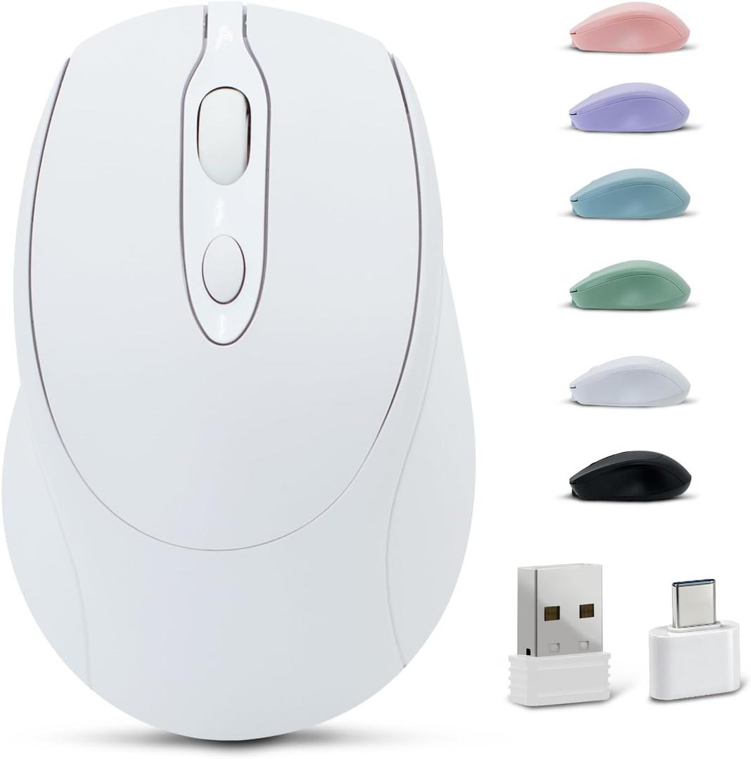 Bluetooth Mouse - Wireless, Rechargeable, Silent, Slim, Portable for Laptop, iPad, MacBook Pro, Surface Pro, PC and Samsung Tablet (White)