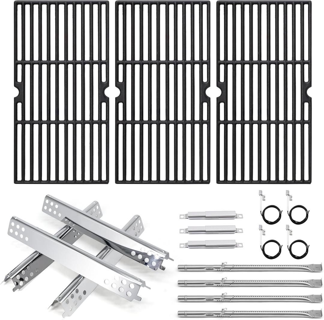 Grill Replacement Parts for Charbroil Advantage 4 Burner 463344015, Cast Iron Grill Grates, Heat Plates Tents, Burners and Igniters for Char-Broil Advantage 463344015