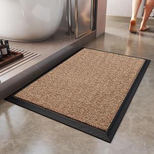 Non Slip Bath Mat, Heavy Duty Absorbent Quick Dry Bathroom Rugs, Upgrade Rubber Ddging Washable Bathroom Floor Mats Fit Under Door Bathtub Shower Room, Brown 24x16
