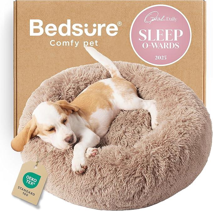 Bedsure Dog Beds for Small Dogs - Round Cat Beds for Indoor Cats, Washable Pet Bed for Puppy and Kitten with Slip-Resistant Bottom, 20 Inches, Camel