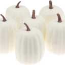 Woration High-Grade Fake Pumpkins Sets Artificial Milk White Pumpkin Decoration for Fall Harvest Halloween Thanksgiving Party Decorating - 6 pcs